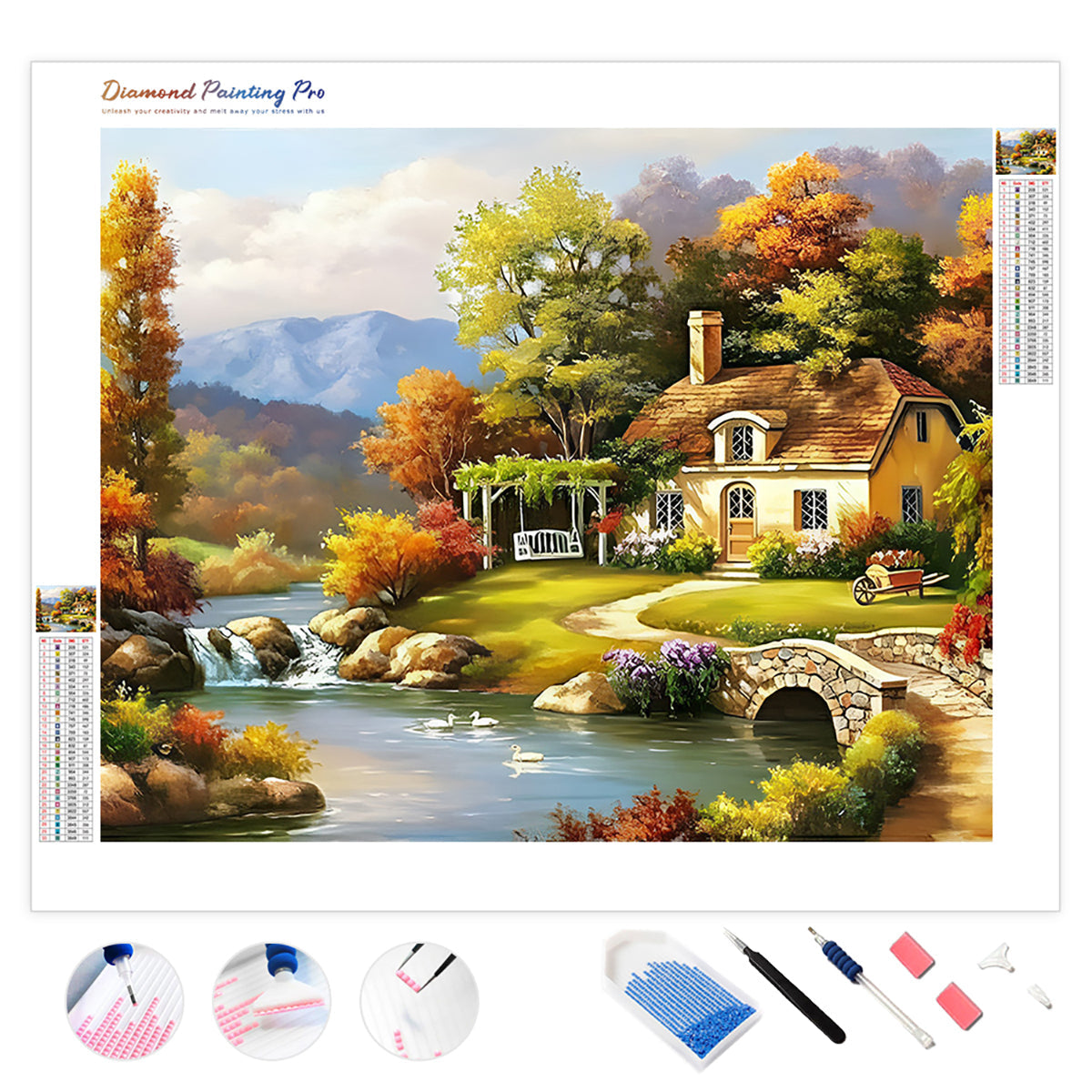 Autumn Cottage by the River | Diamond Painting