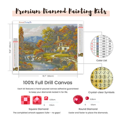 Autumn Cottage by the River | Diamond Painting